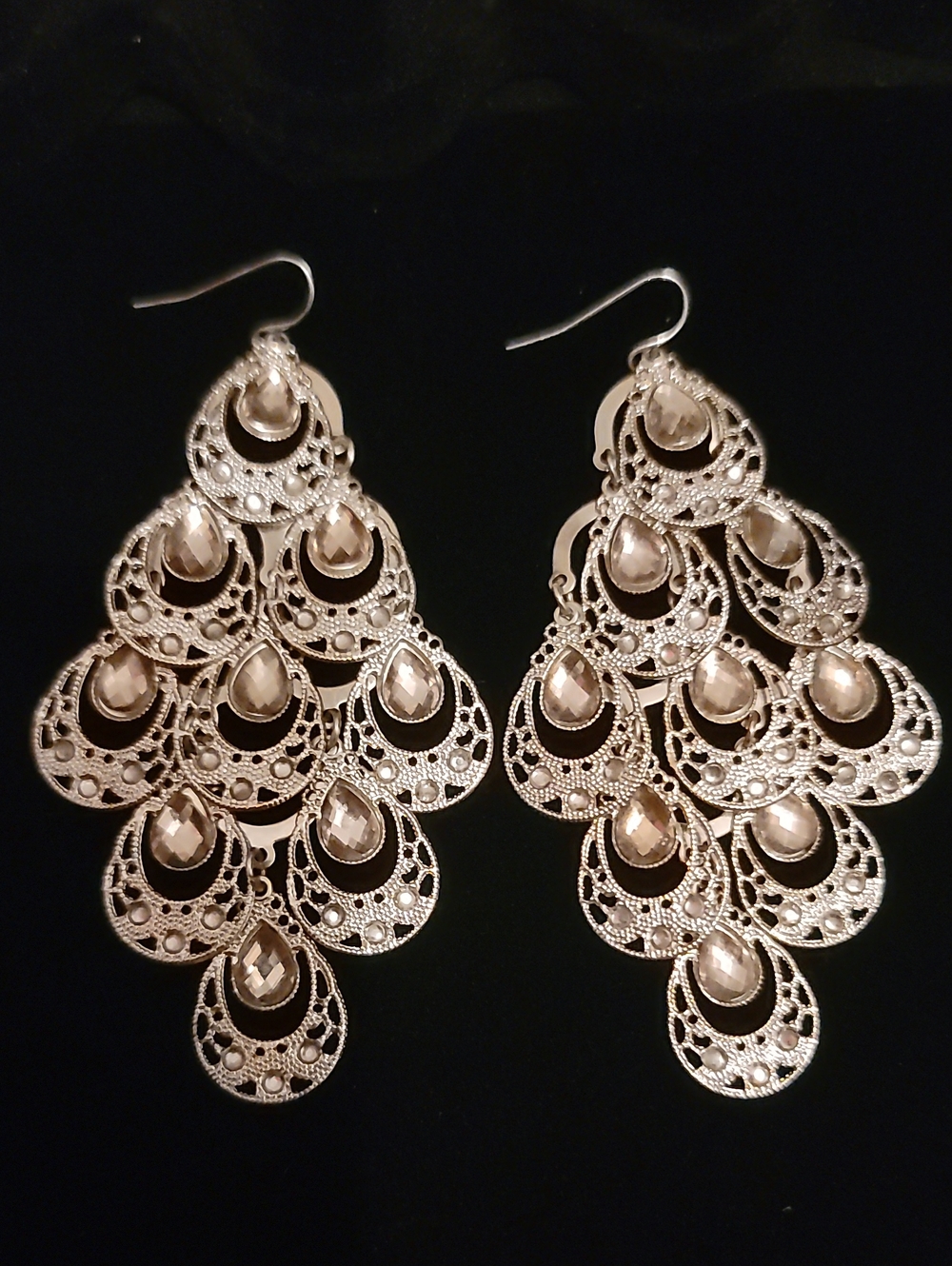 Silver Teardrop Chandelier Earrings